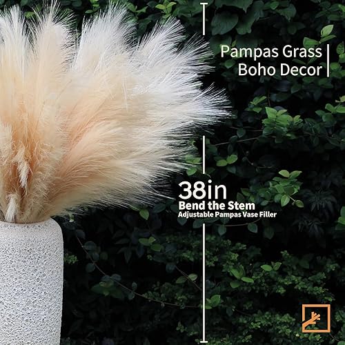 Miniatura 2 de ZIFTY Boho Decor - 7 piezas de hierba de las pampas sintética de 38"/3.1 pies, grande, alta y esponjosa, flores artificiales falsas, hierba bulrush