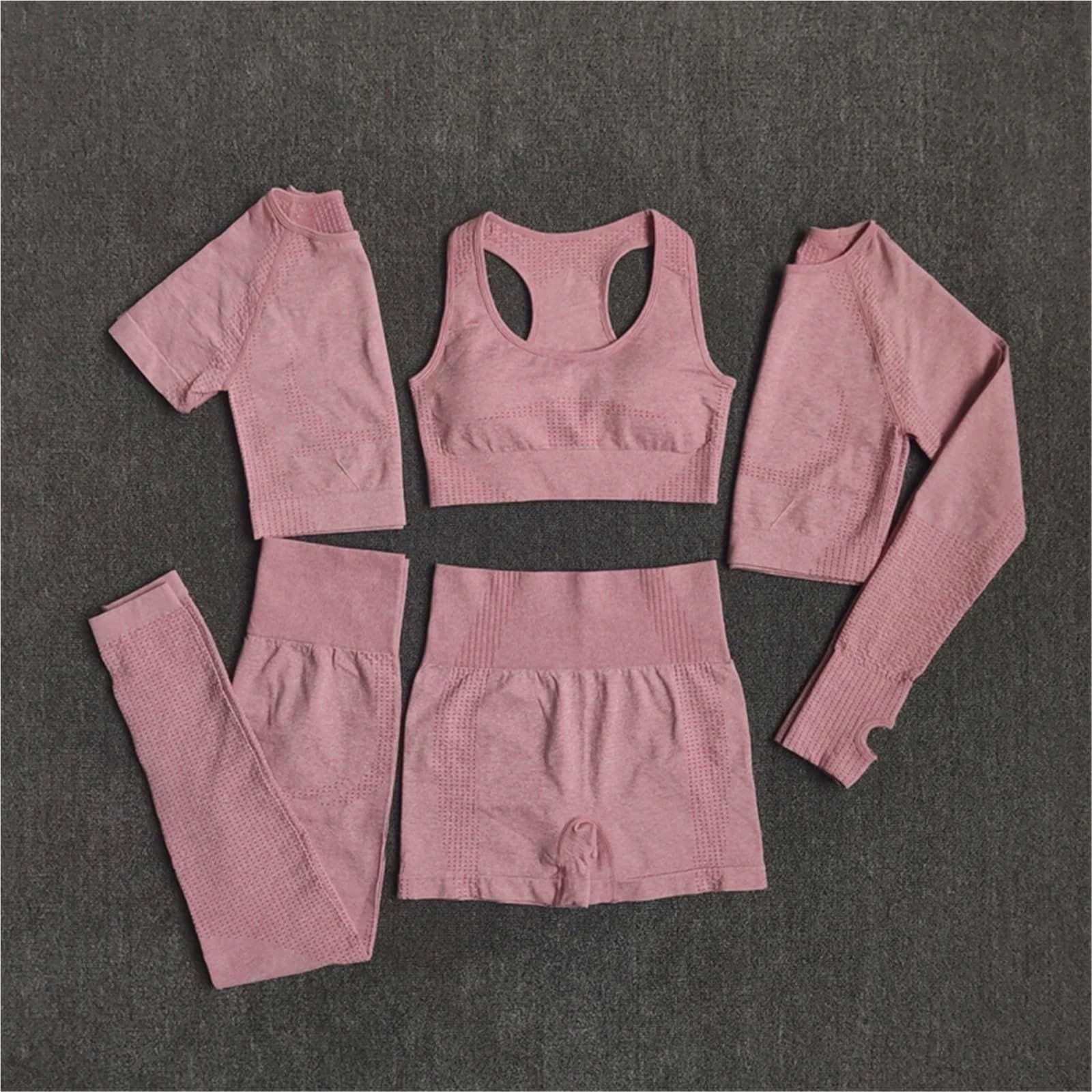 Conjunto de Yoga sin Costuras for Mujer, Ropa Deportiva Entrenamiento, Gimnasio, Top Corto Manga Larga, Mallas Cintura Alta, Trajes Deportivos, 2/3/5 Uds