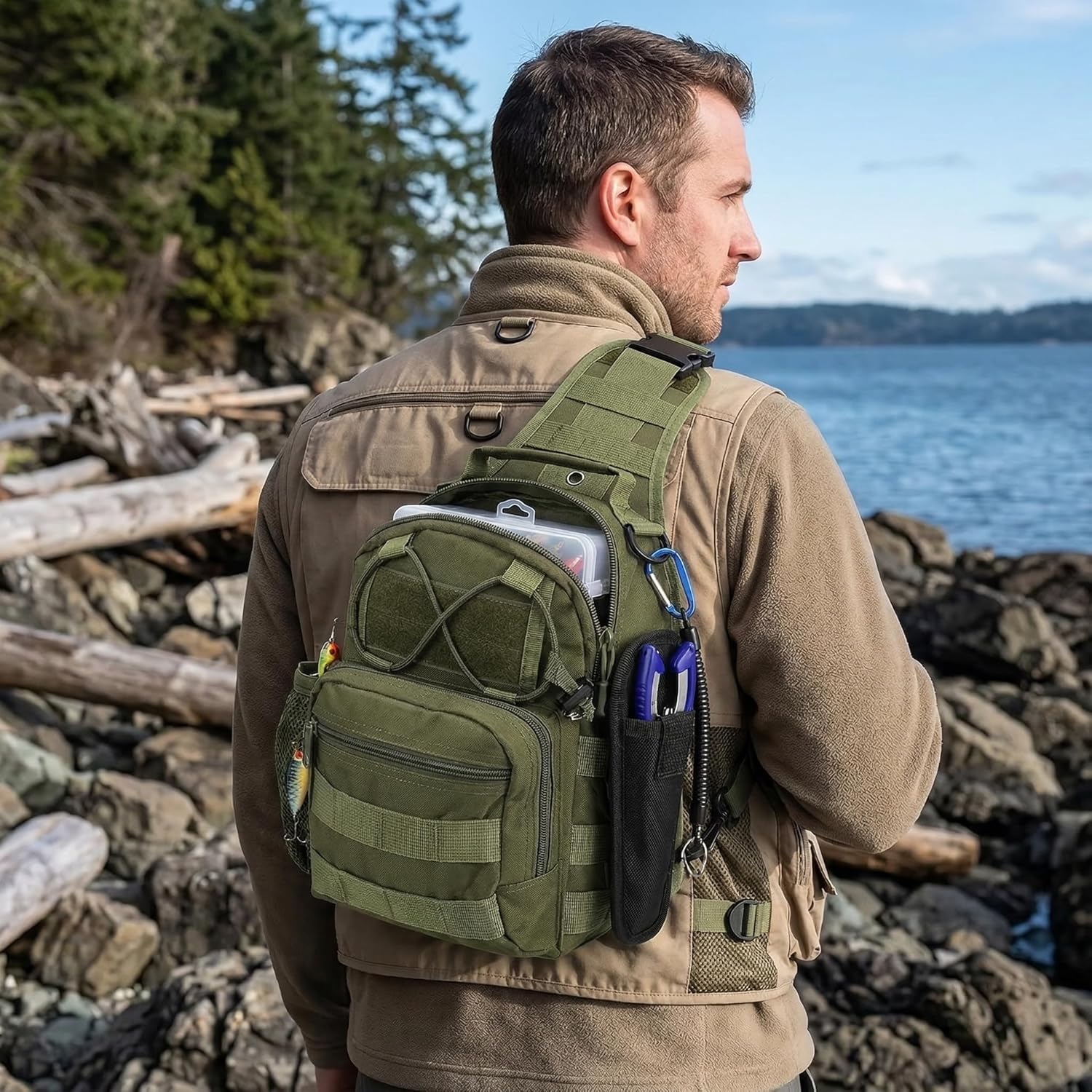 84PCS Fishing Tackle Kit with Sling Backpack, Fishing Gear Set Includes Fishing Pliers, Fish Gripper, Fishing Lures, Hooks, Fishing Tools and Accessories for Freshwater Saltwater Fishing