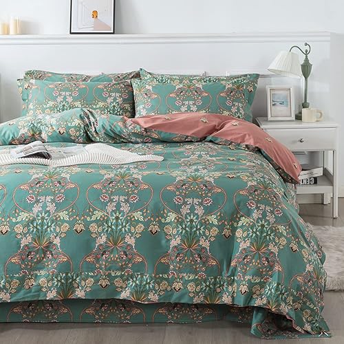 Miniatura 7 de FADFAY Juego de funda de edredón con cierre de botón, ropa de cama floral, tamaño KingCal King, 100% algodón de 600 hilos, estilo desgastado,