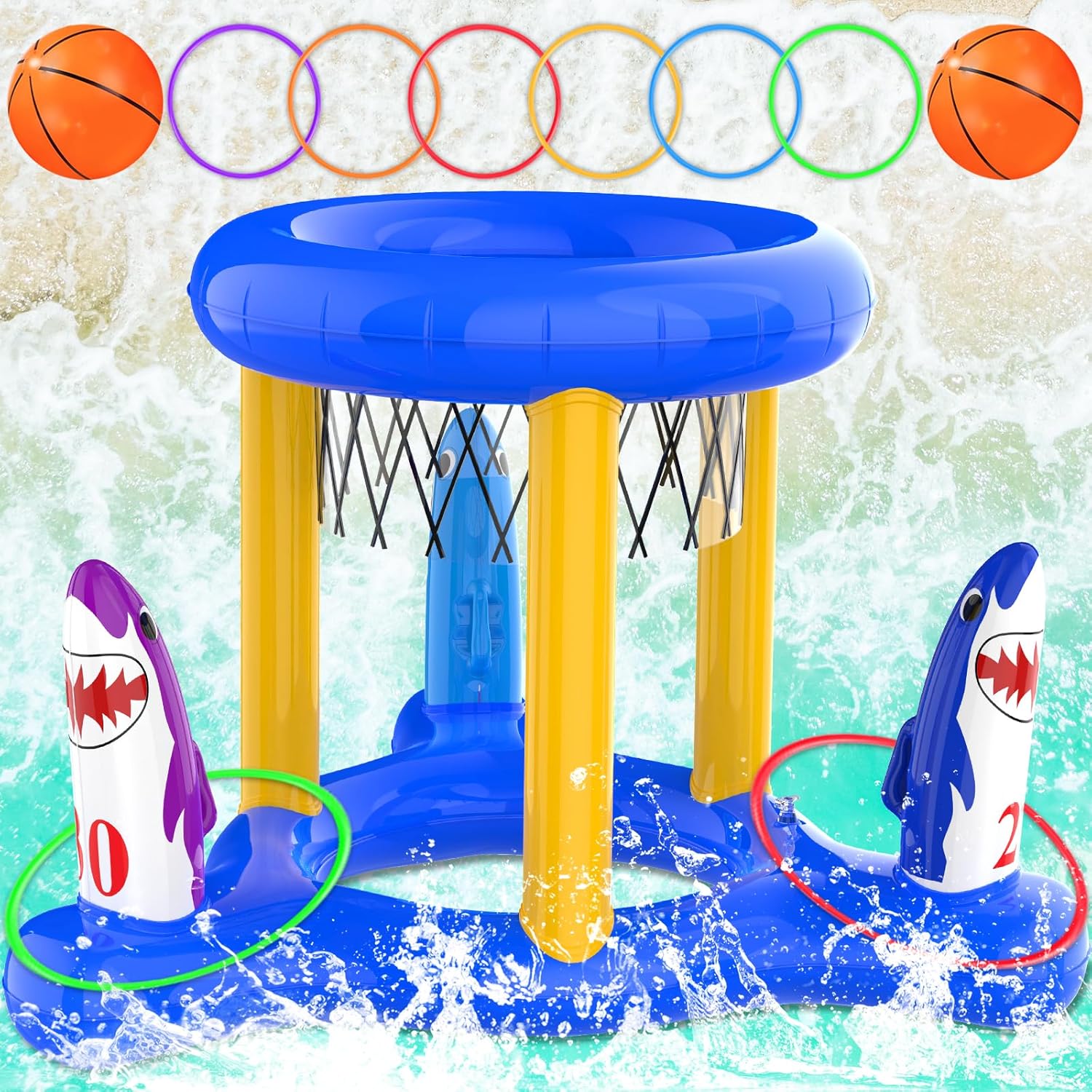 H-Style Pool Toys Pool Floats Pool Games for Kids Adult, Inflatable Pool Basketball Hoop & Ring Toss Game, 2-in-1 Pool Floating Outdoor Party Water Toy for Adults Family Kids Ages 4-8-12 (Blue-1)