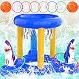 H-Style Pool Toys Pool Floats Pool Games for Kids Adult, Inflatable Pool Basketball Hoop & Ring Toss Game, 2-in-1 Pool Floating Outdoor Party Water Toy for Adults Family Kids Ages 4-8-12 (Blue-1)