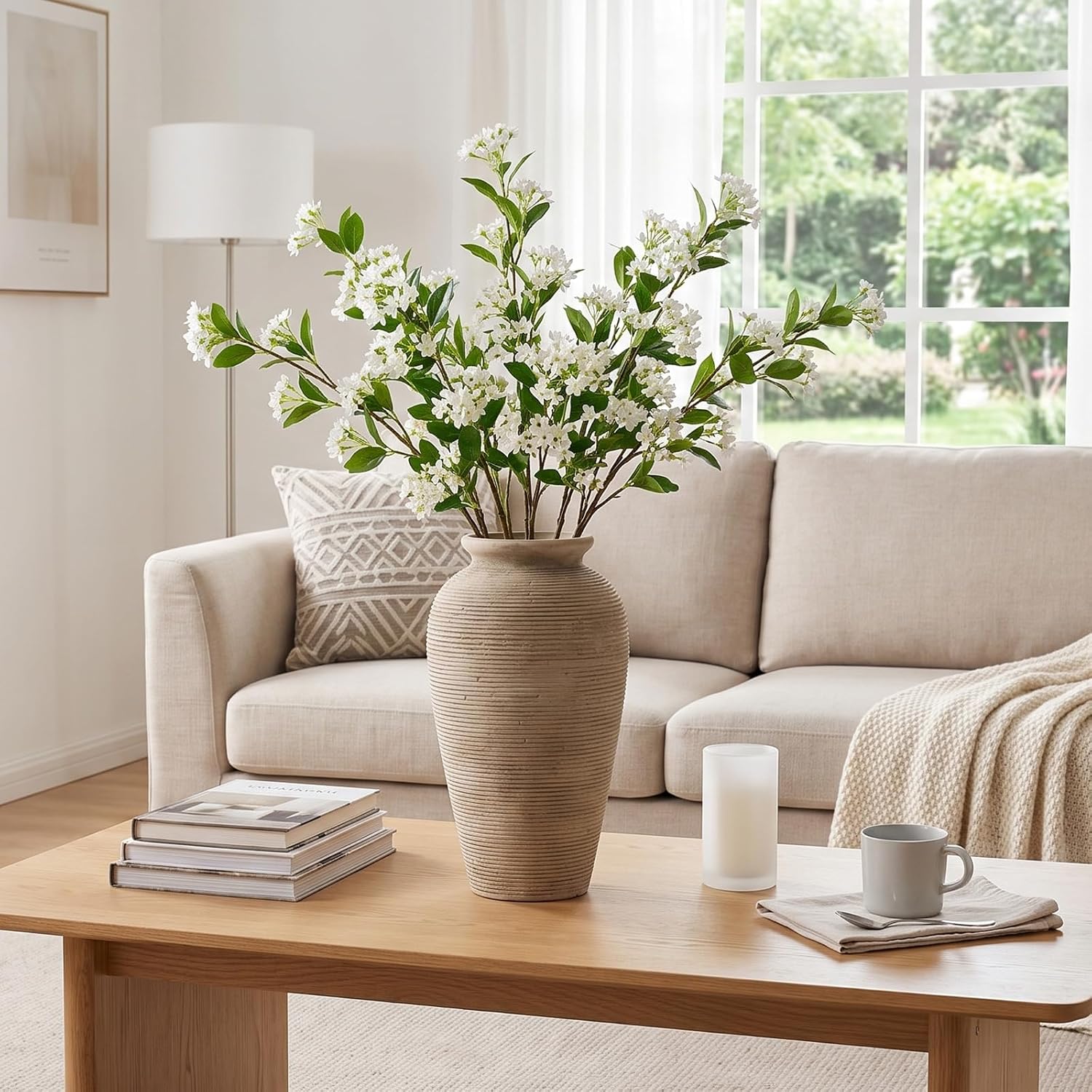 11.02 Inch Tall Vintage Ceramic Flower Vase, Rustic Farmhouse Stone Texture Vase for Home Decor, Decorative Terracotta Vase for Entryway Table Centerpiece Living Room Bathroom (Rustic-11.02'') image 5