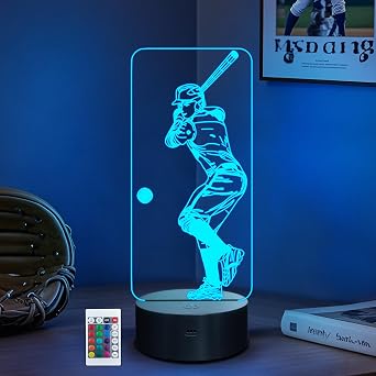 CoolGift Mart Baseball Night Light, 3D LED Optical Illusion Lamp with Remote Control and Timer, Christmas and Birthday Baseball Gifts for Kids Teens