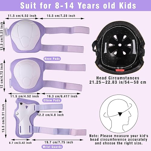 Miniatura 6 de SAITI Casco de bicicleta para niños, casco de bicicleta para niños de 3 a 14 años, equipo de protección con coderas, rodilleras y muñequeras, casco