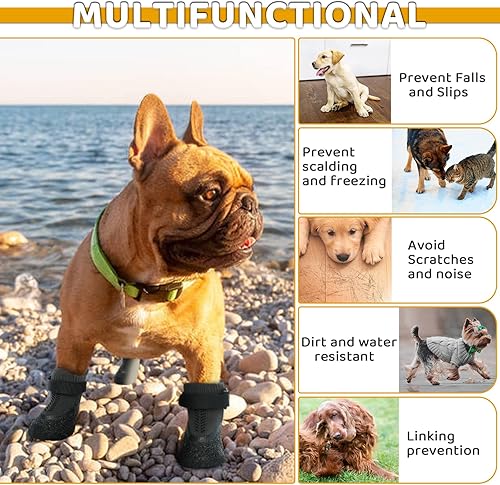 Miniatura 4 de Calcetines grandes para perros, calcetines de agarre antideslizantes con correas de goma y fijación, protectores de patas antideslizantes para uso