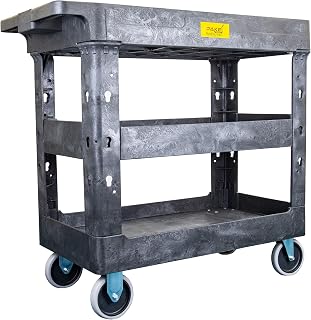 Plastic 3 Shelves Heavy Duty Utility Cart Service Cart, 550lbs Capacity, 34.5" X 16.7" - Pake Handling Tools
