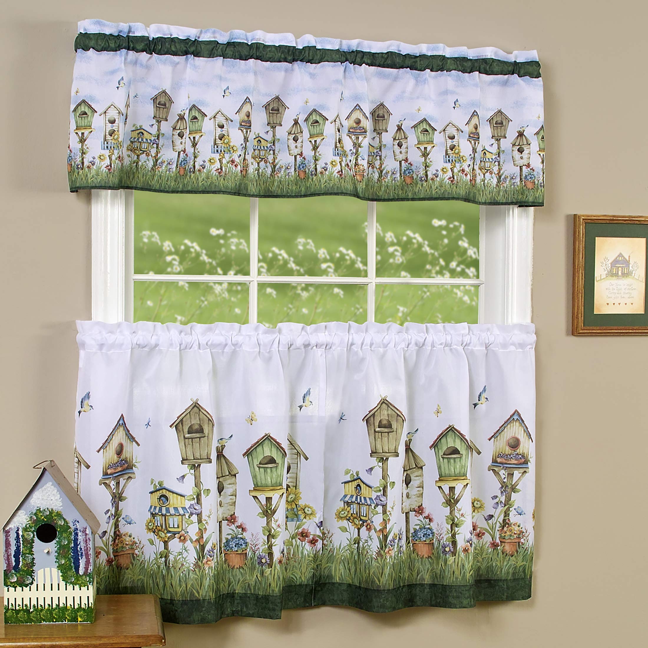 PowerSellerUSA 3-Piece Window Kitchen Curtain Set, Printed Designs, Tier Pair Panels and Valance, Assorted Designs - 58