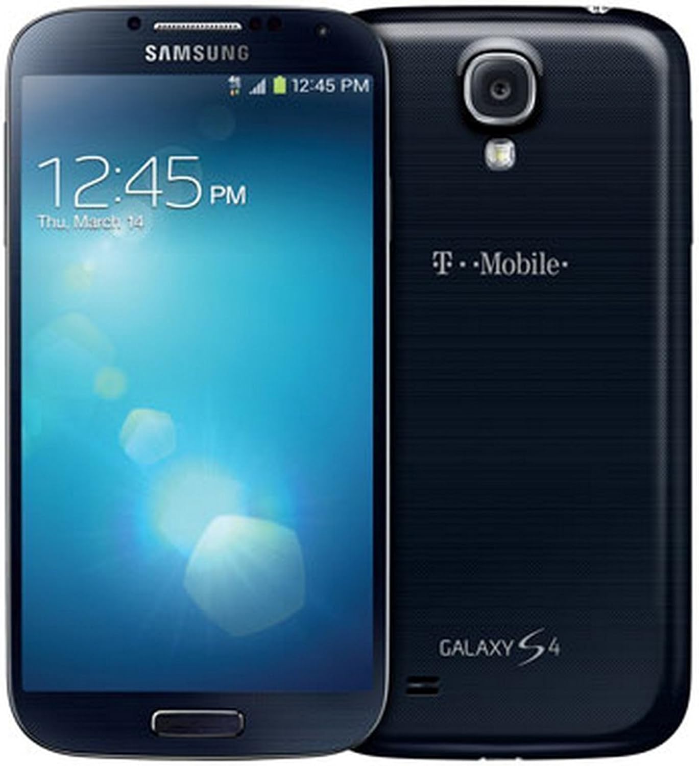 Devant et derrière view du Samsung Galaxy S4 SGH-M919, montrant le design du téléphone des deux côtés.