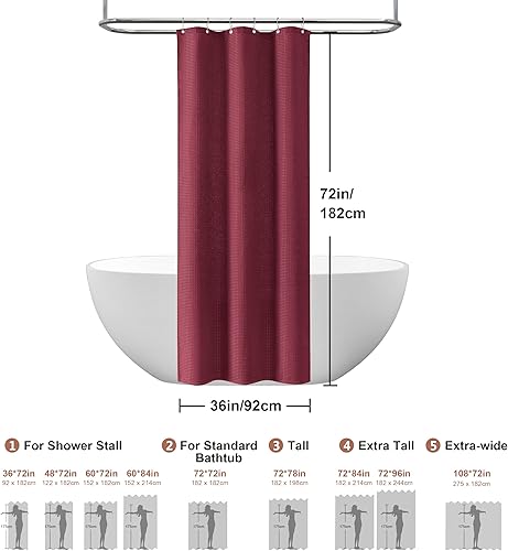 Miniatura 5 de VANZAVANZU Cortina de ducha de 36 x 72 pulgadas con ganchos de acero inoxidable, cortinas de baño de tela resistente de 256 GSM, calidad de lujo