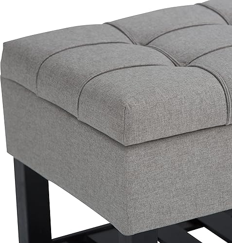 Miniatura 6 de SIMPLIHOME Saxon - Banco otomano rectangular de transición de 43 pulgadas de ancho en tela de aspecto de lino gris paloma, montado para la sala de