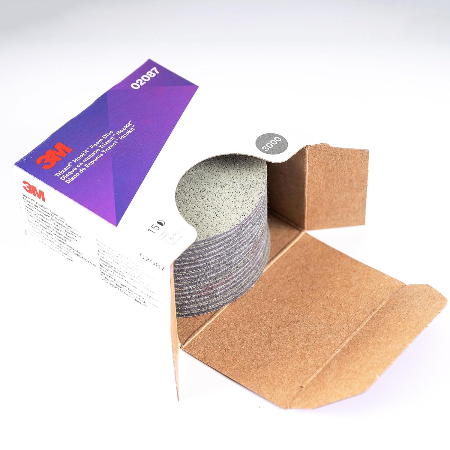 3-M 02087 Tri-Jac Foam Abrasive Disc - Foam Sanding Pads for Angle Grinder, Orbital Sander, Automotive Body, Repair Paint, Sand Scratches, High Gloss & Dark Paint Finishes | P3000, 3 inch x 15 disc