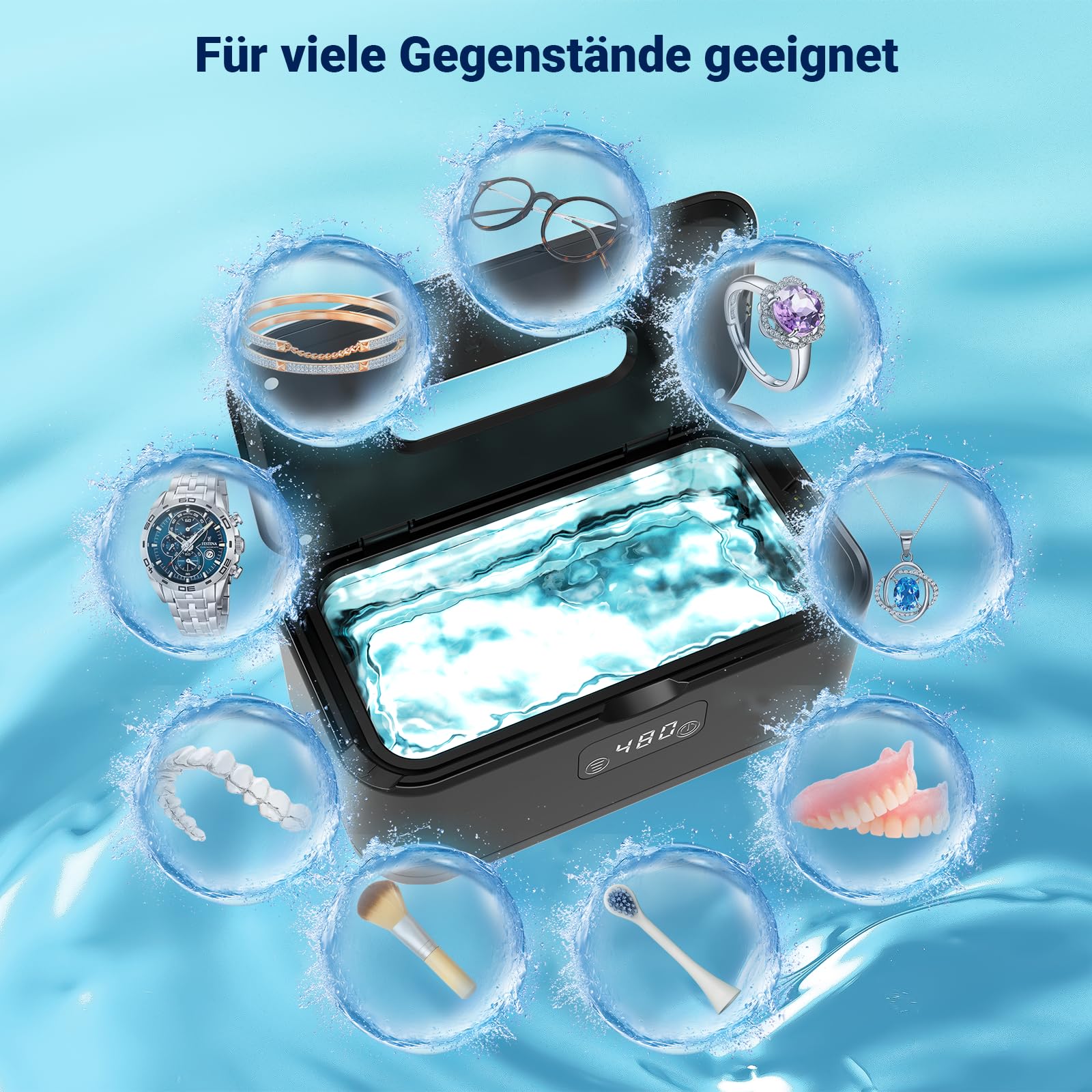 Ultrasonic Cleaner, 49000 Hz, urządzenie do czyszczenia okularów, 800 ml, ultrasoniczne urządzenie do czyszczenia U-V, z 5 funkcjami czasowymi, ultradźwiękowe urządzenie do biżuterii, zegarków