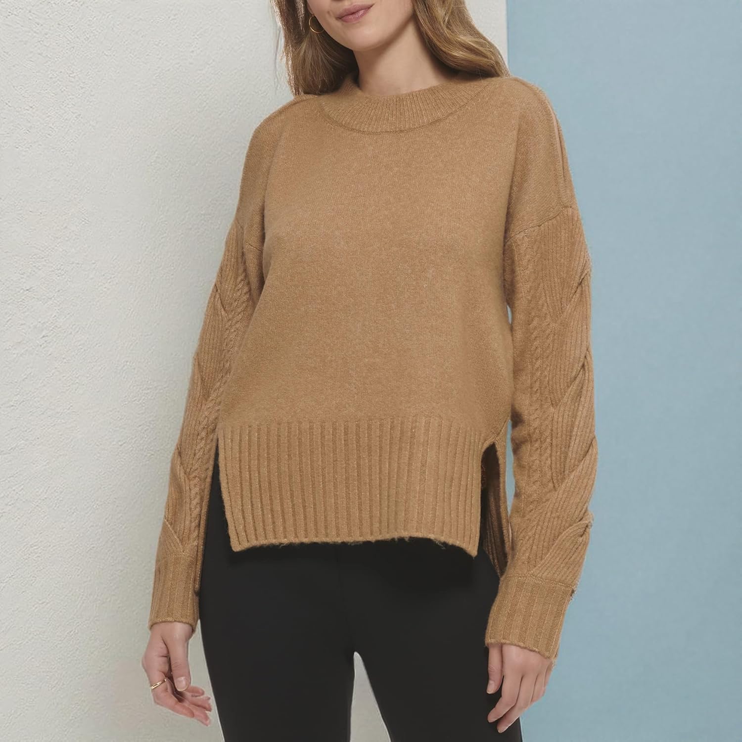 DKNY Womens Mock Neck Split Shoulder Cozy Sweater - Image 5