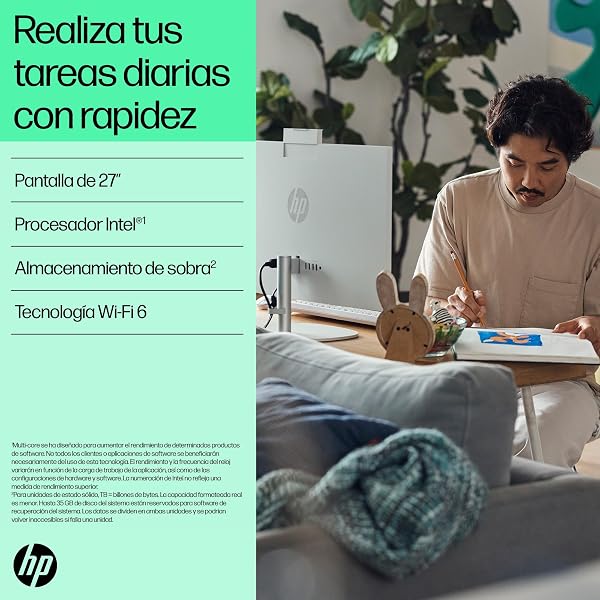 HP All-in-One 27-cr0073ns - Ordenador de sobremesa 27" Full HD con cámara, Teclado y ratón inalámbricos (Intel Core i5-1334U, 16GB RAM, 1TB SSD, Intel UHD Graphics, Windows) Blanco - 3