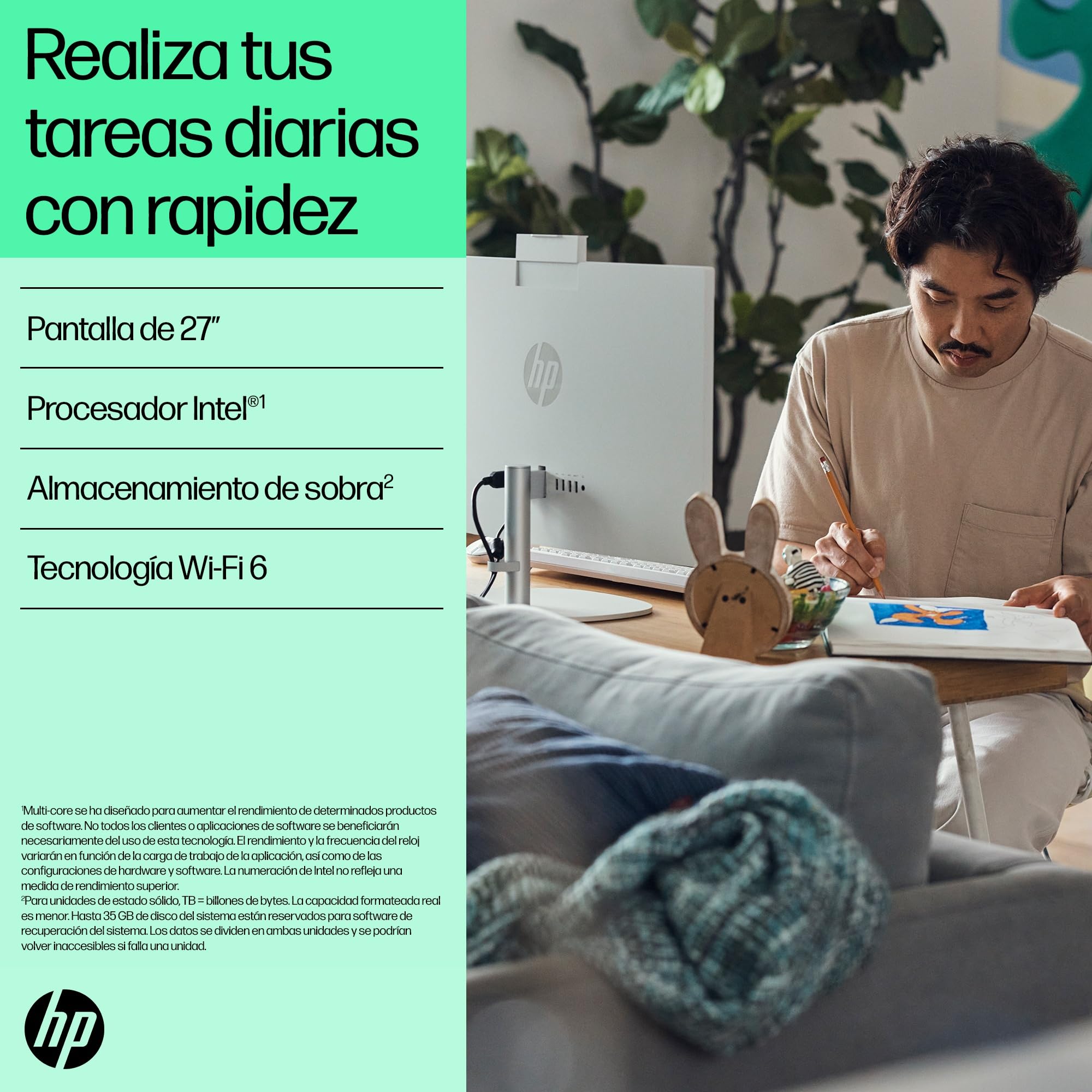 HP All-in-One 27-cr0073ns - Ordenador de sobremesa 27" Full HD con cámara, Teclado y ratón inalámbricos (Intel Core i5-1334U, 16GB RAM, 1TB SSD, Intel UHD Graphics, Windows) Blanco - 4
