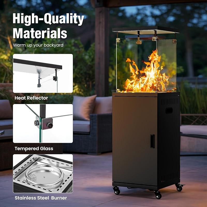 Pamapic 41,000 BTU Propane Patio Heater with Wheels & Cover, CSA Certified Outdoor Heater with Lockable Wheels for Backyard, Balcony, Garden, Weather Resistant，53.9" H (Ink) image 4
