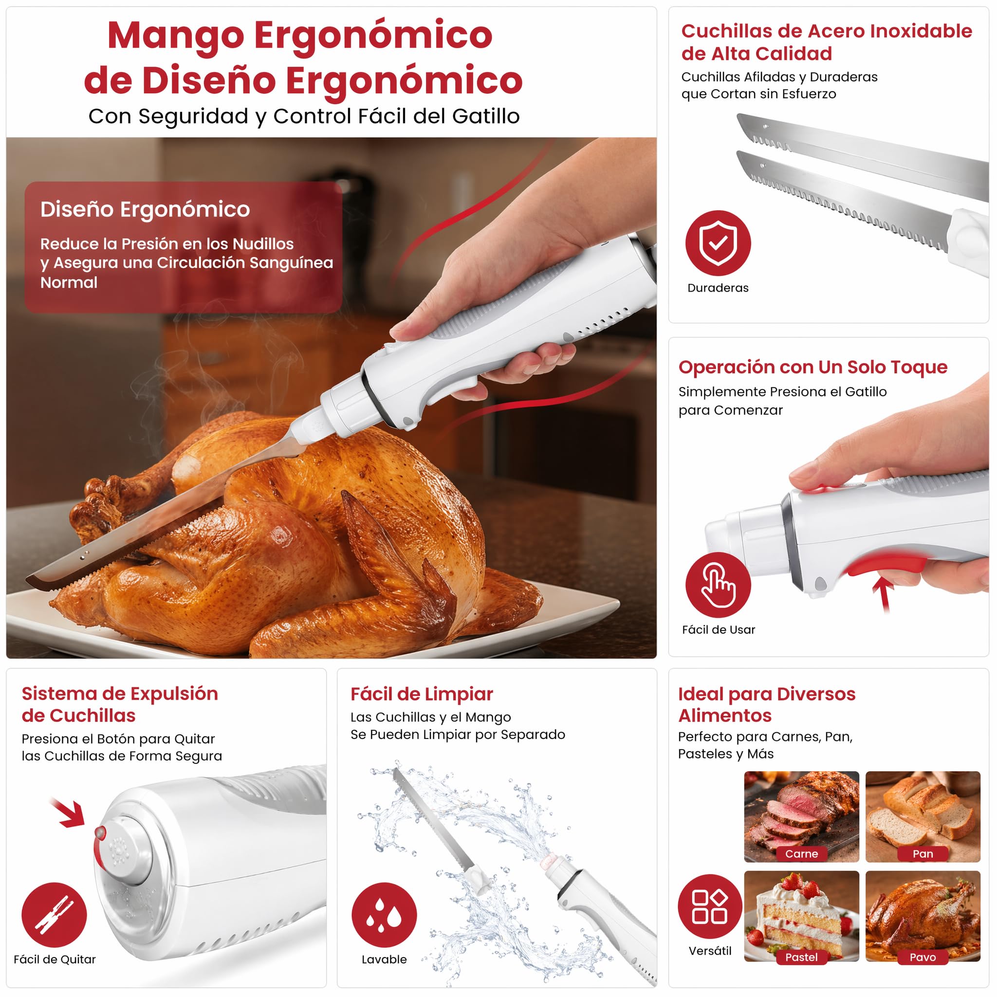 Keenstone Cuchillo eléctrico cable, cuchillo de sierra para tortugo, carne, filete de pescado y pan, diseño ergonómico con cómoda empuñadura - recargable USB-C, corte fácil