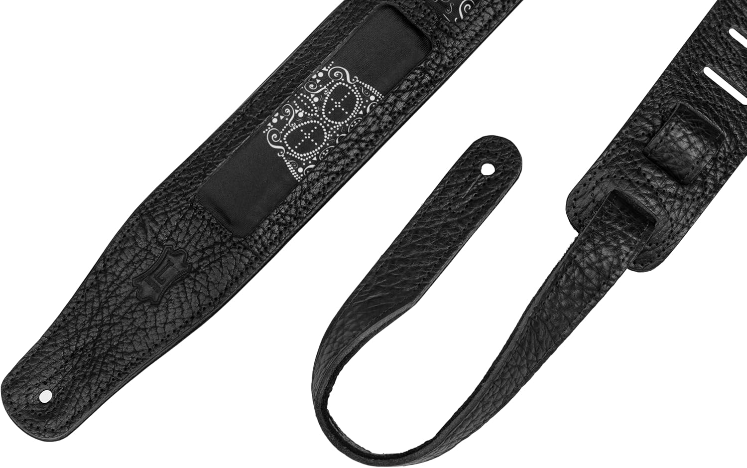 LEVY'S LEATHERS LIMITED 2.5" Calaca Series Leather Skull Print Design Guitar Strap (M26CAL-003), Black and White Skull