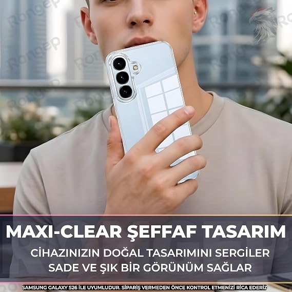 Rongep [Maxi-Clear] Samsung Galaxy S26 için Şeffaf Telefon Kılıfı Kamera Yükseltili Galaxy S26 Koruyucu Esnek ve Hafif Tasarım Darbe ve Çizilmelere Dayanıklı Telefonu Kaplayan Samsung S26 Kılıfı