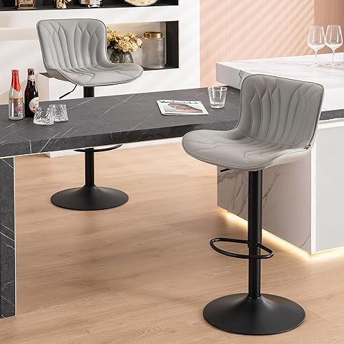 Miniatura 53 de YOUNUOKE Taburetes de bar de altura de mostrador para isla de cocina de 24 pulgadas, de metal, negro, juego de 2 taburetes giratorios ajustables con