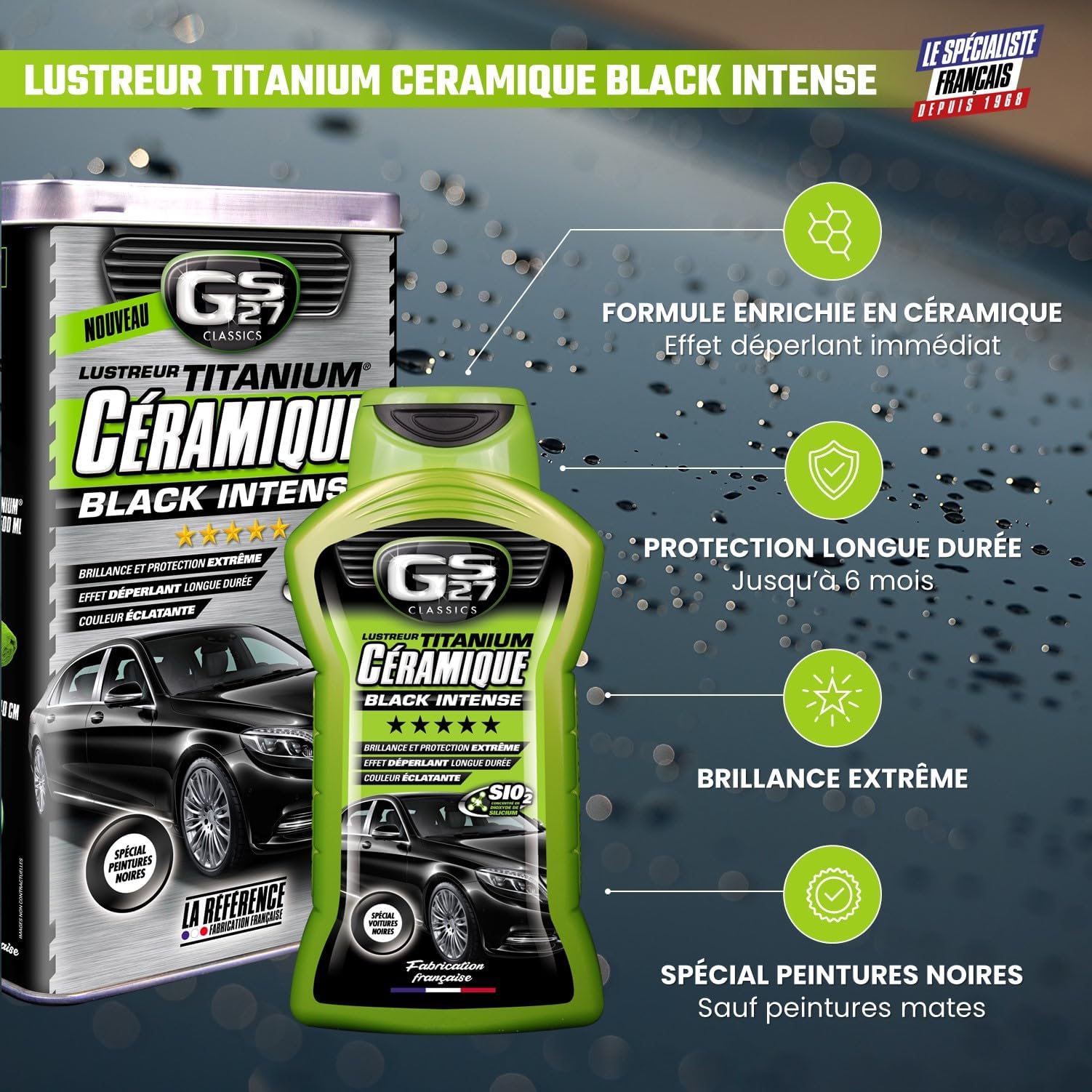 GS27 - Lustreur Titanium Céramique Black Intense - Produit Nettoyant Voiture - Brillance Instantanée - 500 ML