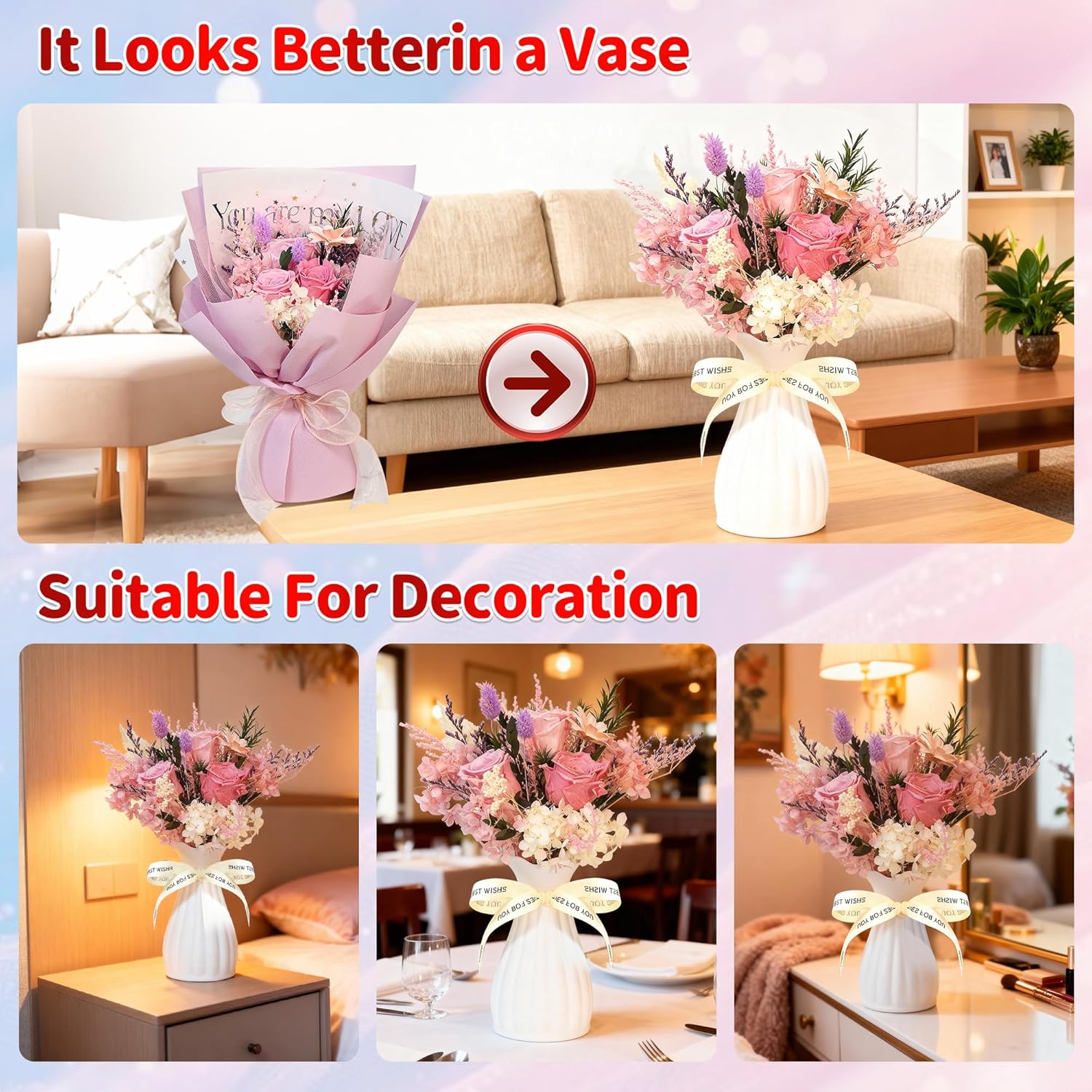 Valentines Day Rose Gifts for Her, Preserved Flowers Bouquets for Delivery Prime, 3 Real Flowers for Delivery that Last 1-3 Years,Birthday Flowers Gifts for Women Wife Friends