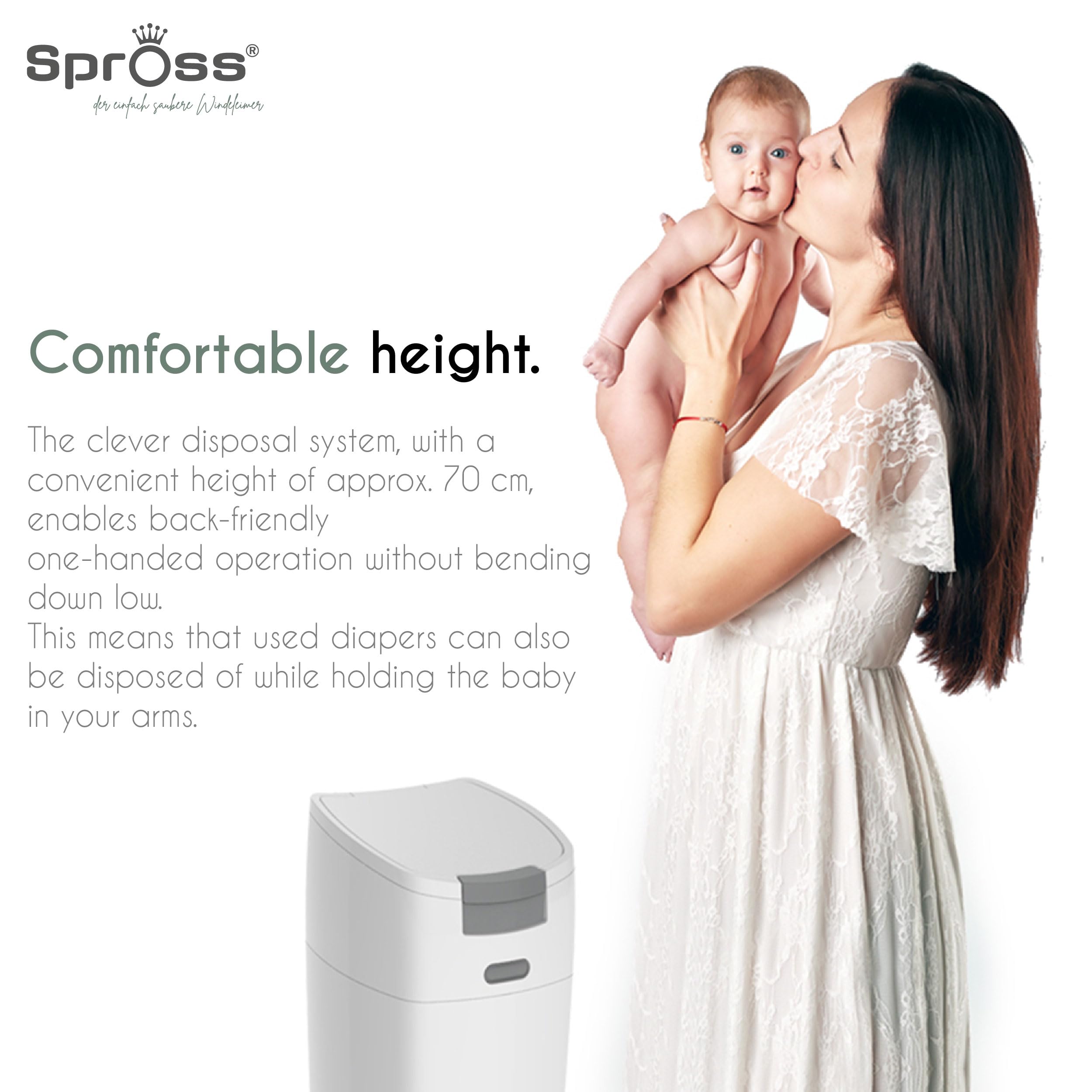 Poubelle à couches Spross® incl. 3 recharges, seau hermétique aux odeurs avec fermeture hygiénique
