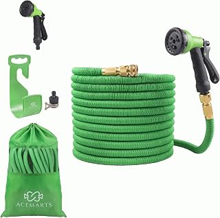 expandable garden hose pipe green 100ft/30m light weight with tougher latex quality fabric solid brass connector and 8 pattern nozzle for use of many more options