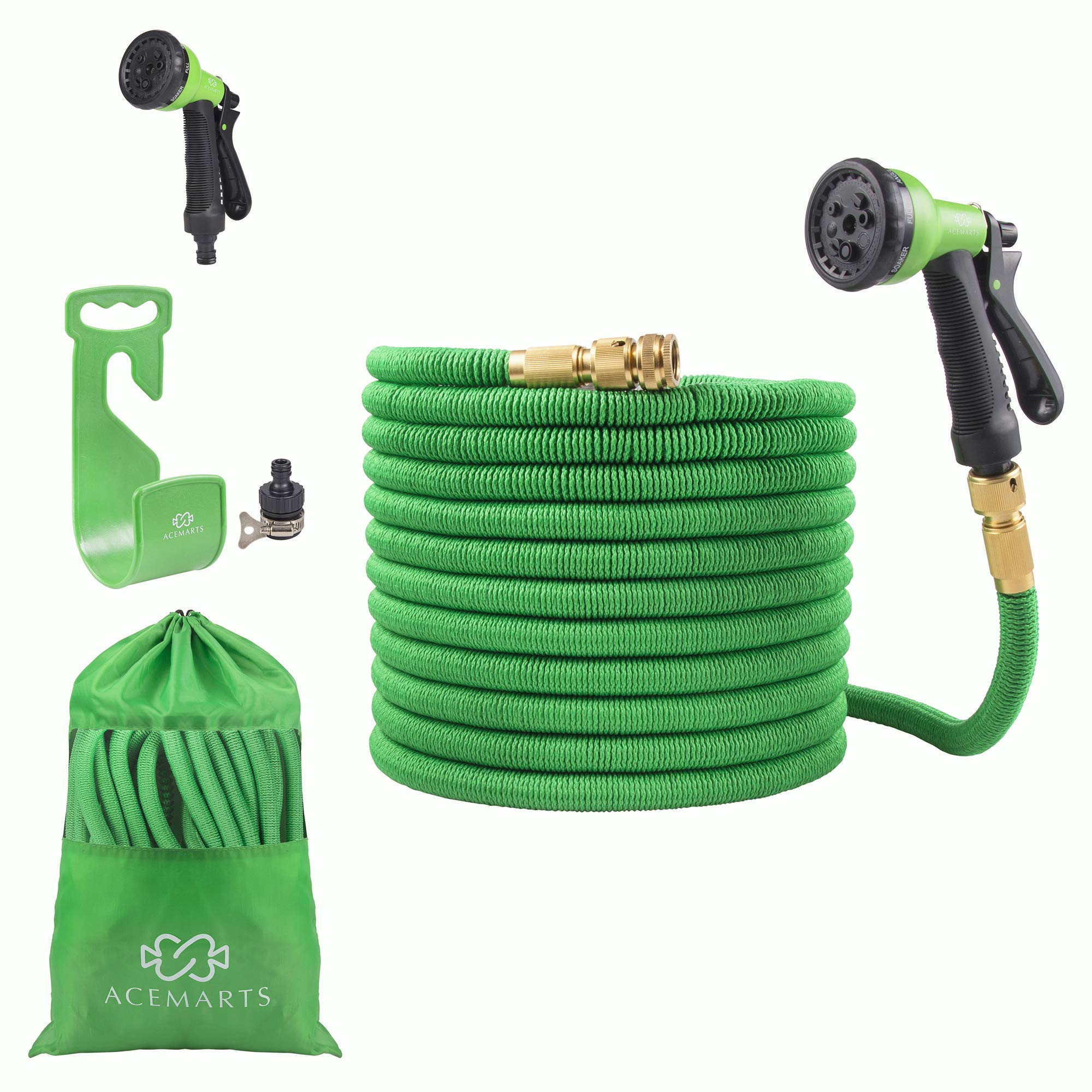 Acetarts, tubo da giardino espandibile, 30 m, leggero, in lattice di qualità, connettori in ottone massiccio e 8 ugelli per l'uso di molte altre opzioni