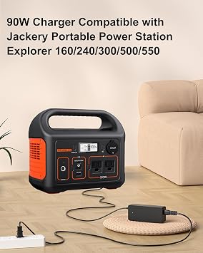 Charger for Jackery Charger 24V 90W AC Adapter for Jackery Portable Power Station Explorer 160 240 300 500 550 E300 E500 E550 Solar Generator 167Wh 240Wh 293Wh 518Wh Lithium Battery Power Supply Cord