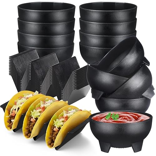 FoldTier Mexican Taco Holder Stands with Salsa Bowls Set of