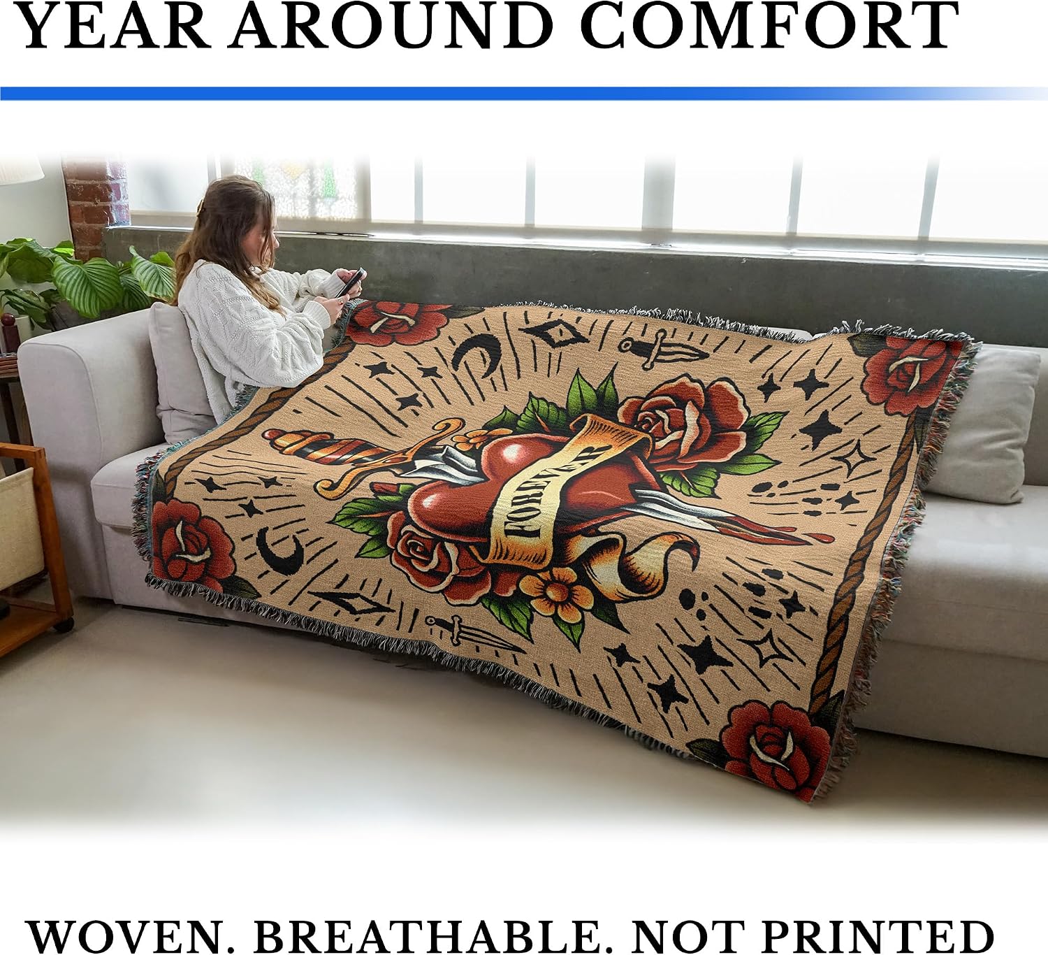 Pure Country Weavers Forever Love - Gift Tapestry Throw Blanket Woven from Cotton - Made in The USA (72x54)