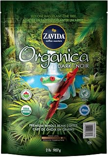 Zavida Organica Dark Premium Whole Bean Coffee, Dark Roast, RFA 100%, Kosher, Halal, Organic, 100% Arabica, 2 Pound Bag