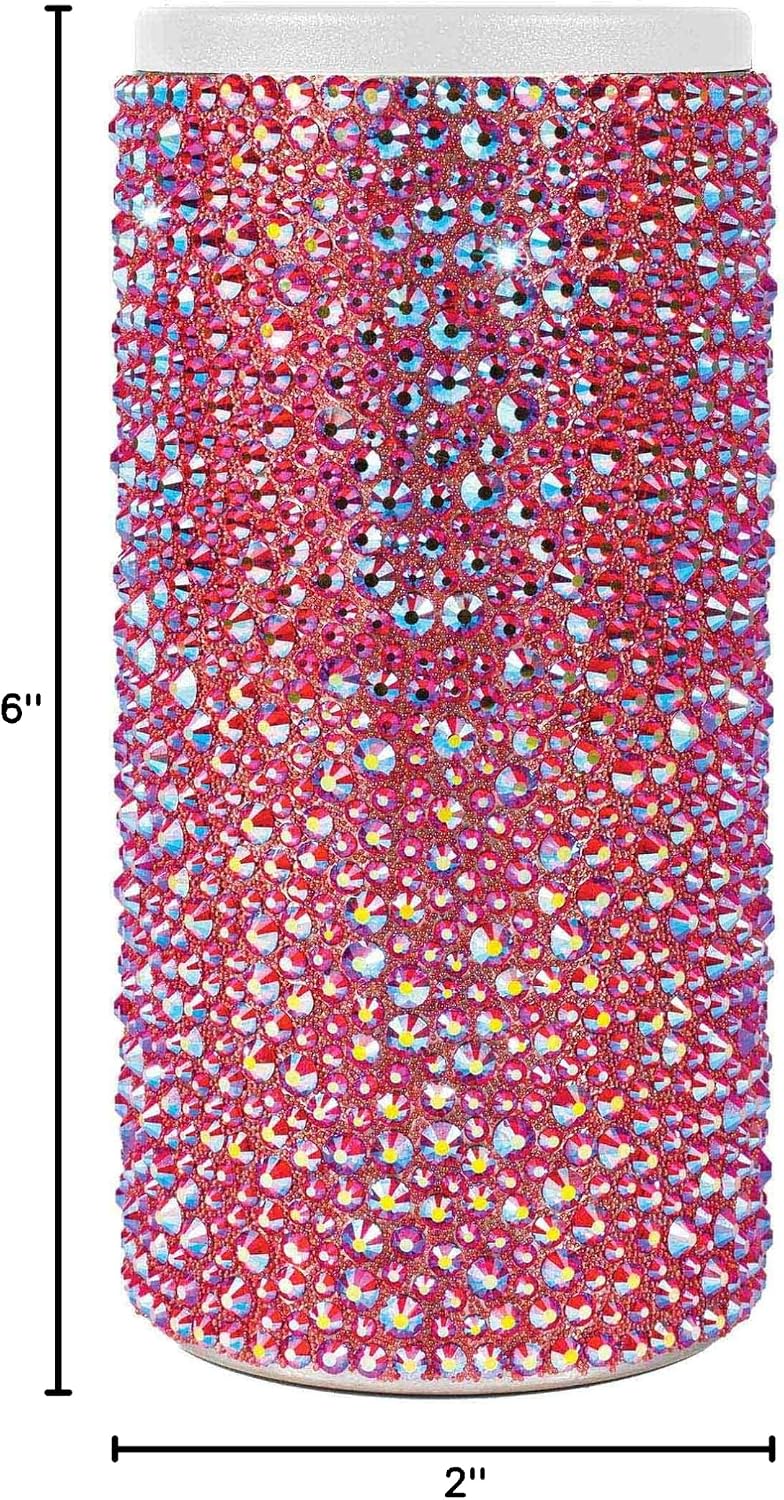 Strass Beverage Insulator for Tall Skinny Cans, Glass Rhinestones on Stainless Steel, Red Iridescent, Sold Individually