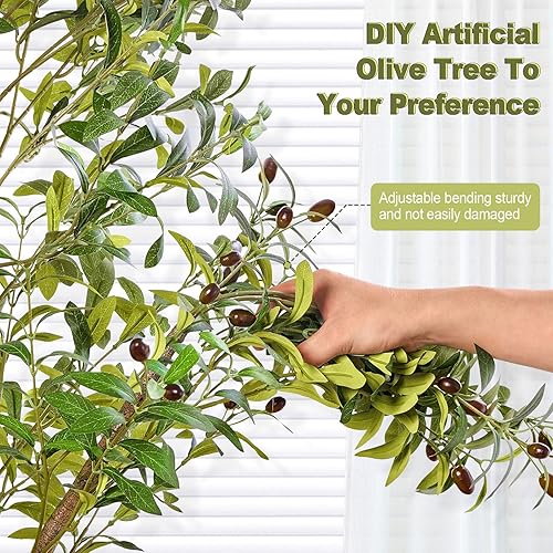 Miniatura 3 de Fikowo Árbol de olivo sintético de 6 pies, olivo artificial para interiores, árbol de seda de olivo falso en maceta con tronco de madera natural y