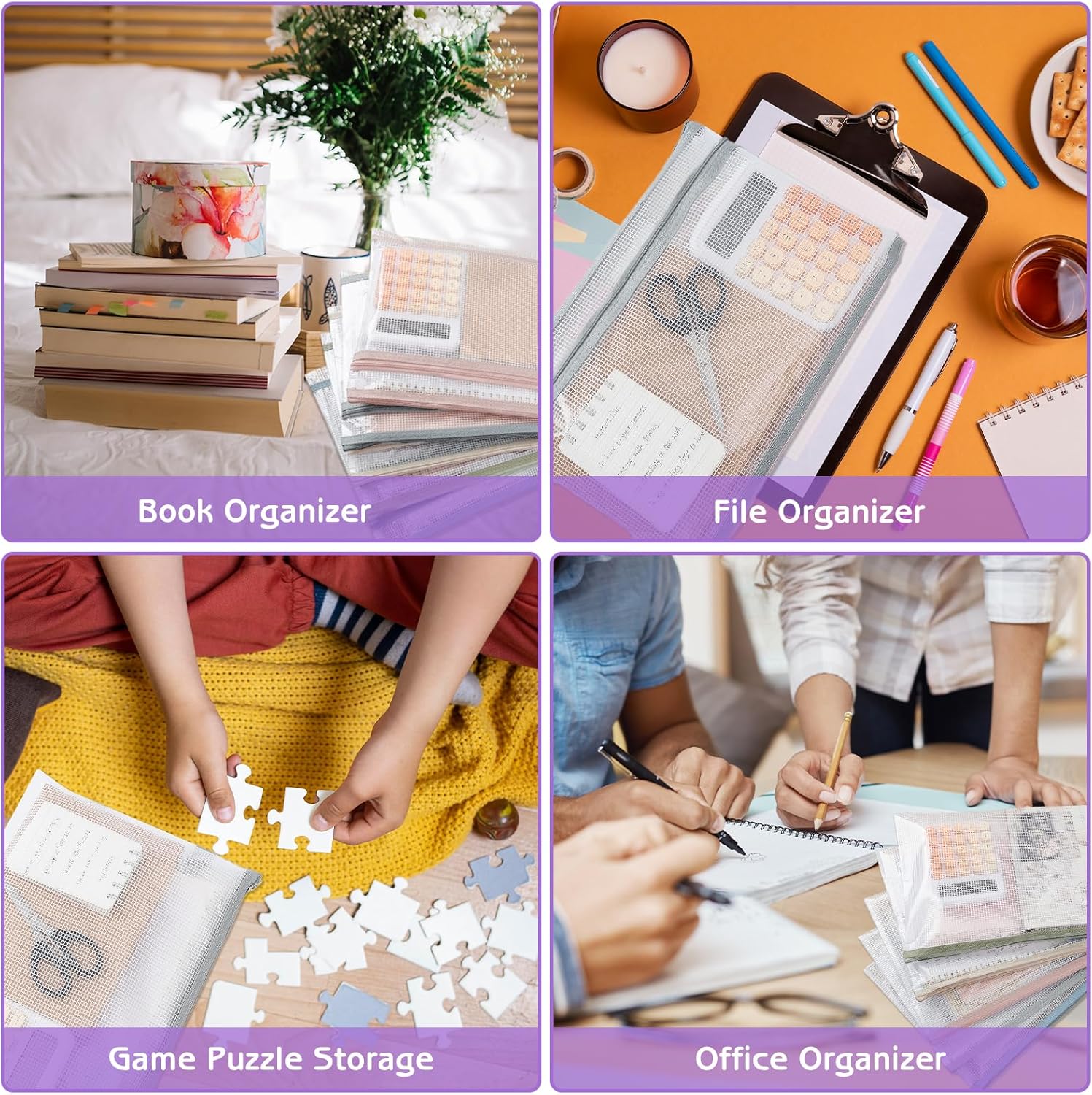 5Pcs A4 Mesh Zipper Pouch Bags with Handle, 13x9 Inches 5 Colors Clear Waterproof Plastic Storage Bag, Reusable Organizing Pouches for Toy File Board Game (Single Layer) - Image 8