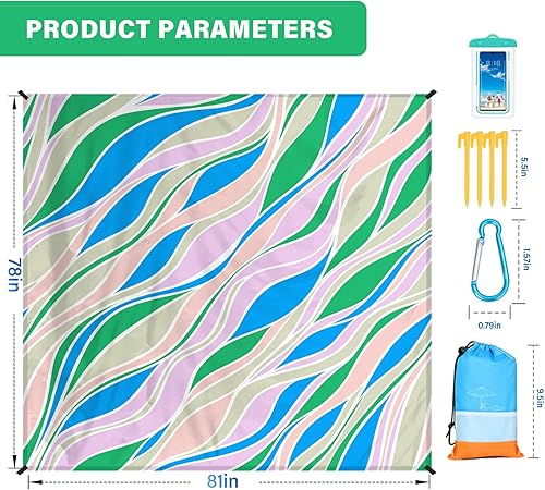 Miniatura 167 de Beach Blanket Oversized Extra Large 78" X 81",Waterproof Sandproof Beach Blanket 1-7 Adults Lightweight Durable for Travel Camping Hiking Picnic