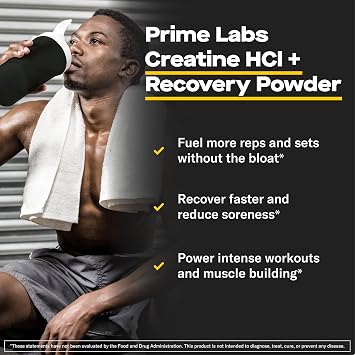 Prime Labs Creatine HCl Powder with AstaReal Astaxanthin 6mg - Supports Muscle Recovery & Brain Health - Con-Cret Creatine HCl (7X More Concentrated Than Monohydrate) - 60 Servings