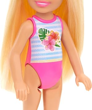 Barbie Chelsea Small Doll Featuring Swimsuit with Stripes & Floral Print, Blonde Hair & Blue Eyes