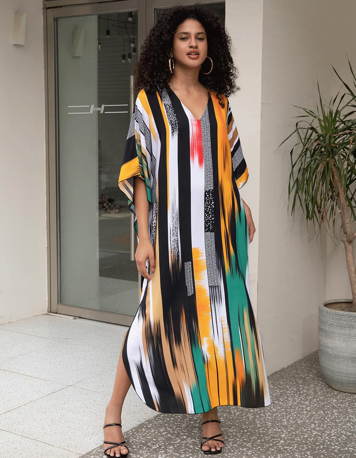 Kaftan Dresses for Women Side Split Caftan Bathing Suit Cover Up Casual Long Beach Loungewear Dress - Image 5