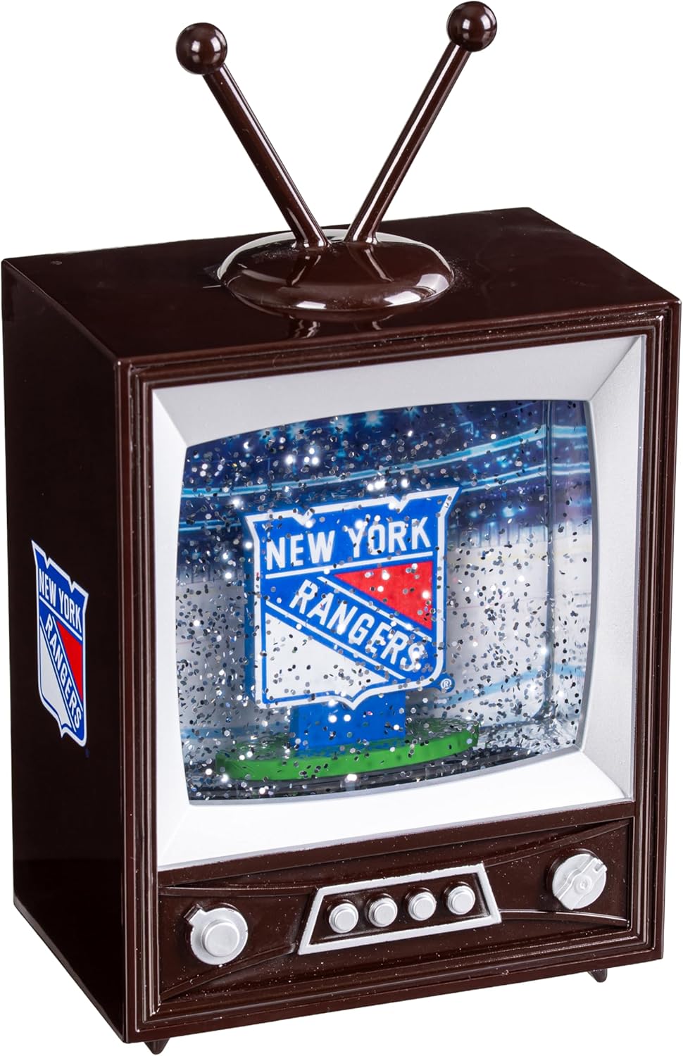 NHL New York Rangers Snow Globe Lantern, Vintage TV Water Globe with Lights & Swirling Glitter, Battery Operated Christmas Decoration, Hockey Tabletop Indoor Décor, Gift for Men & Women Fans