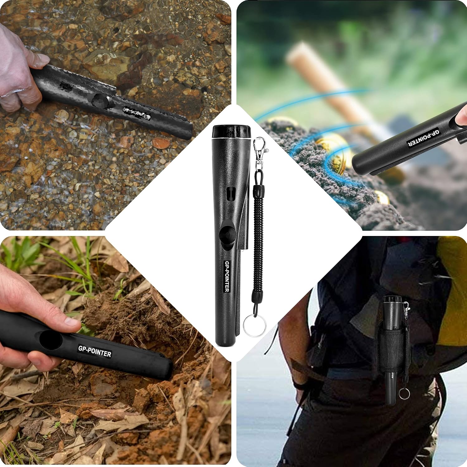 Dinfu Metal Detector Pinpointer,Professional Waterproof Handheld Pin Pointer Wand Waterproof Probe Treasure Detectors for Locating Gold, Coin,Silver,Jewelry