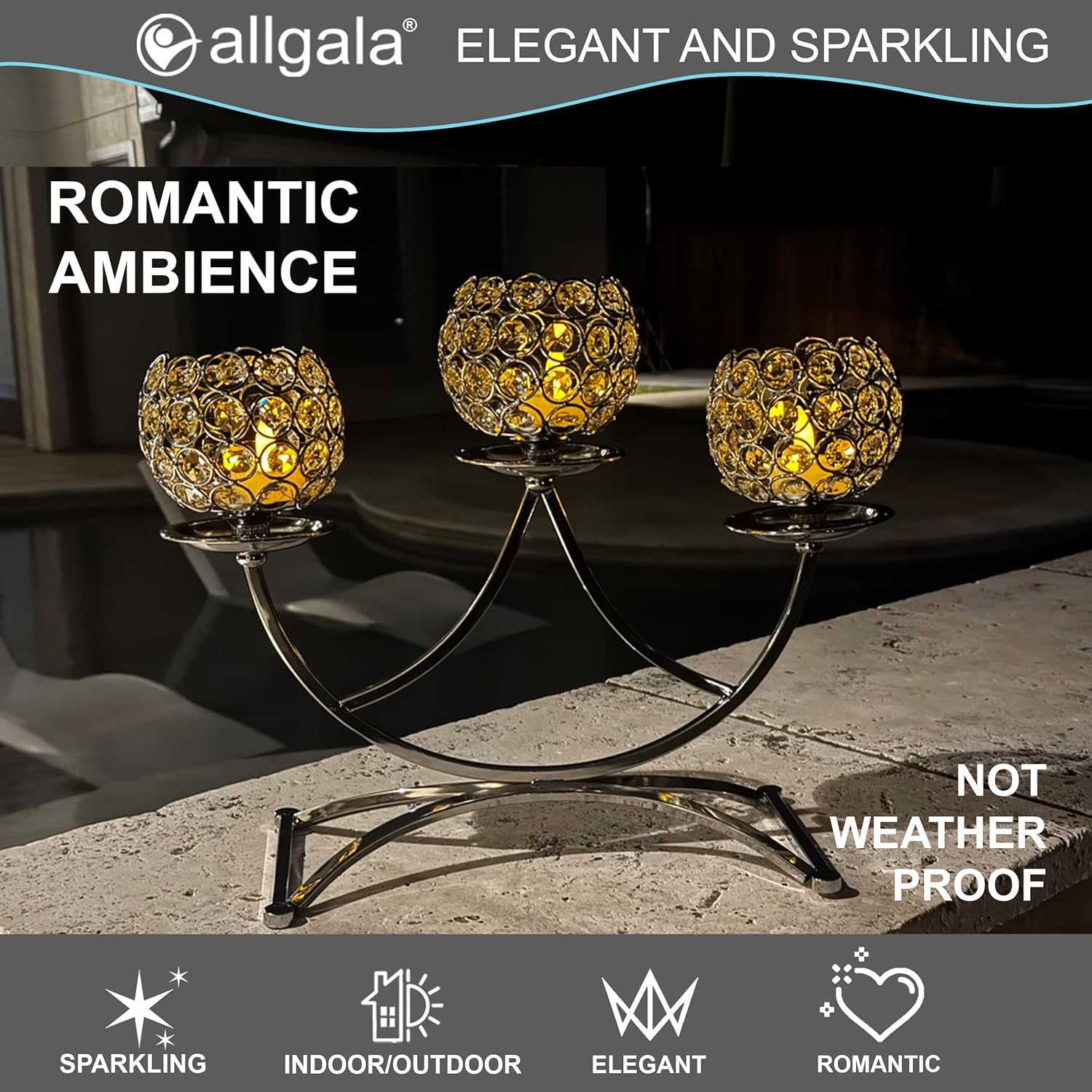 Allgala 3-Arm Bowls Tealight Candelabra Candle Holder-Silver-HD89006
