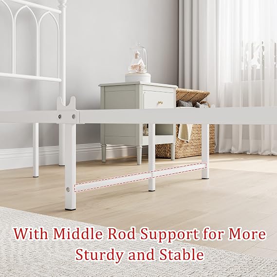 Metal Single Bed Frame 90 x 200 cm White With headboard and footboard robust foundation metal slat support