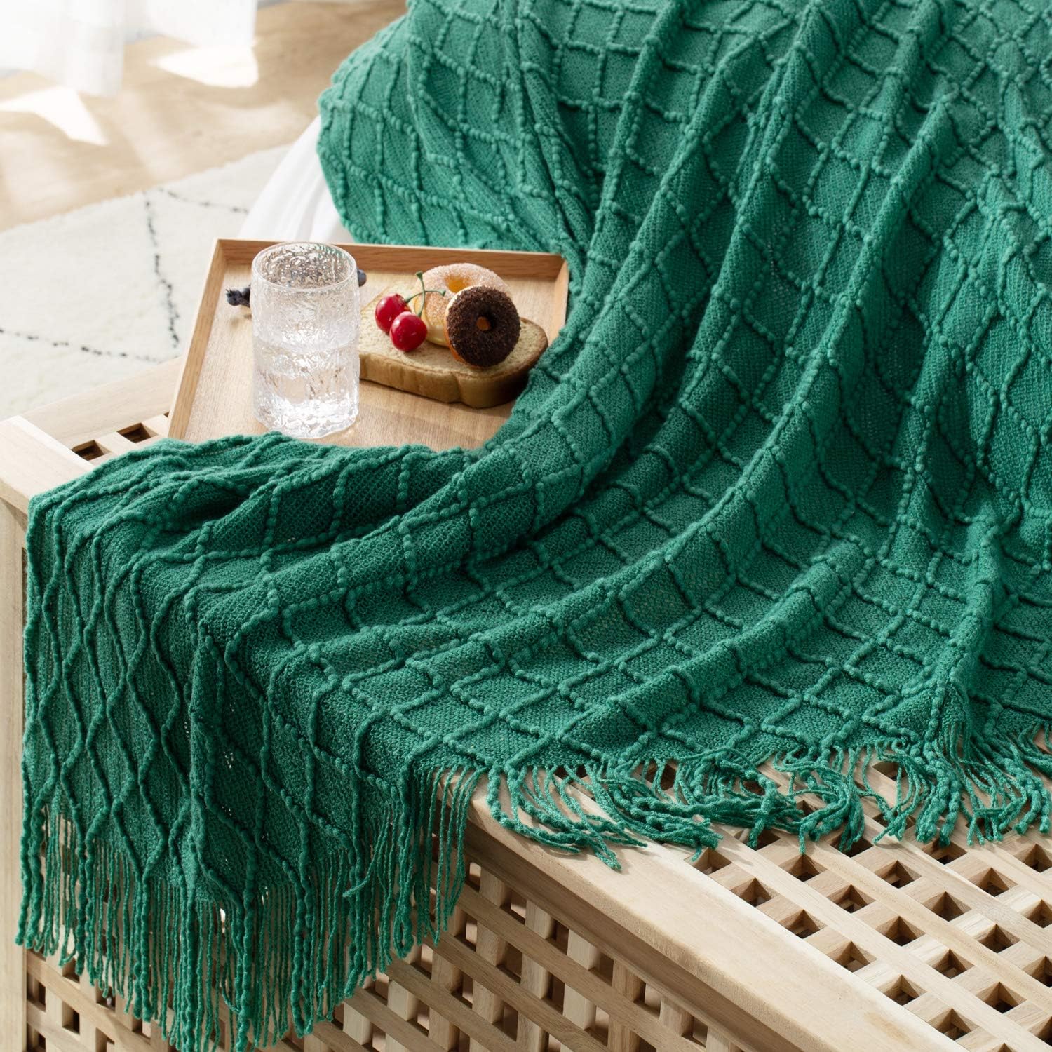 Bedsure Throw Blanket for Couch 50 x 60 inches - Knit Woven Summer Blankets, Cozy Lightweight Decorative Throw for Sofa, Bed and Living Room - All Seasons Suitable for Women, Men and Kids (Green)