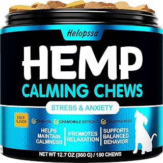 Hemp Calming Chews for Dogs with Anxiety and Stress - 180 Soft Dog Calming Treats - Dog Anxiety Relief - Storms, Fireworks, Thunder, Barking, Separation Aid - Valerian Root - L-Tryptophan - Hemp Oil