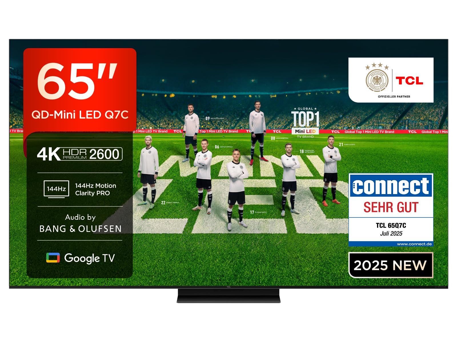 TCL 65Q7C QLED Mini LED Fernseher, 65 Zoll, 4K HDR Premium, Dolby Vision IQ & Atmos, Smart TV mit Google TV, 6.2.2 Sound, 144Hz VRR, AMD FreeSync Premium Pro, HDMI 2.1, AirPlay 2