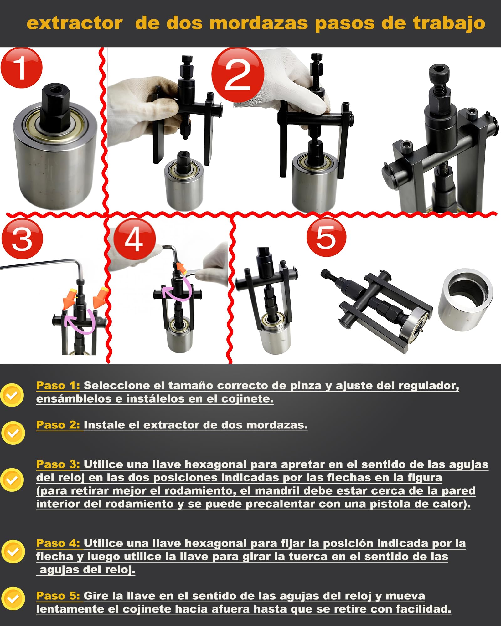 Actualización Extractor Rodamientos Bicicleta con Martillo Deslizante & Extractor de Dos Mordazas Agujero Ciego Extractor Rodamientos Internos con 8 Pinzas Expandibles (8-32 mm