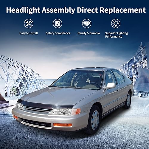 Miniatura 5 de AUTOSAVER88 Conjunto de faros delanteros compatible con Accord 1994 1995 1996 1997 lado del conductor y del pasajero